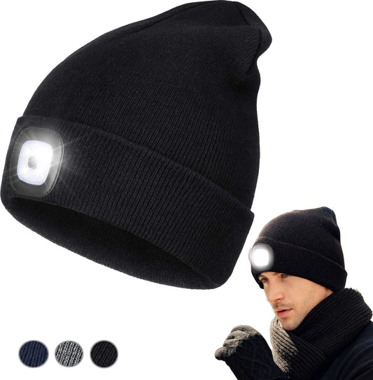 "GlowGear: LED Beanie Hat with Light - Unisex USB Rechargeable Lamp Hat for Hands-Free Illumination! Stay Warm and Bright in Winter Nights."