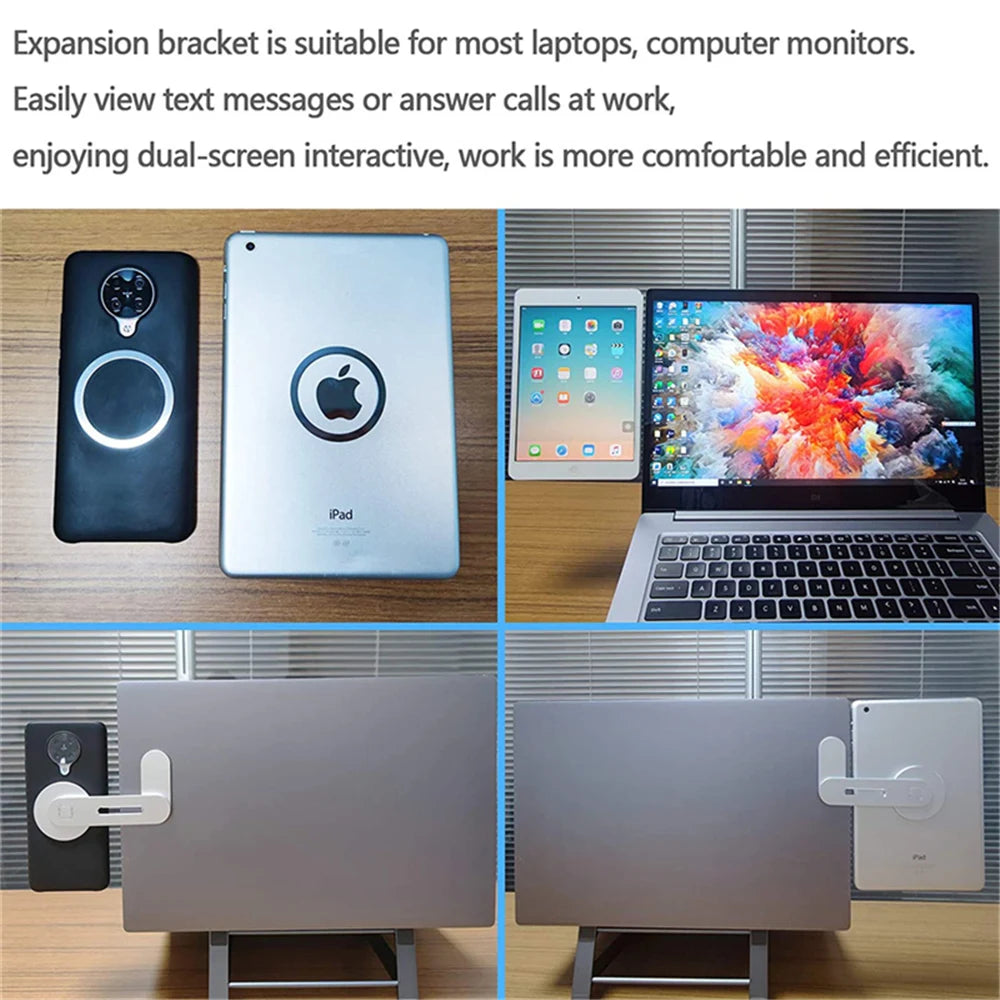"Multi-Task Magnetix: Lovebay Metal Expansion Phone Stand - Versatile Laptop Screen Side Mount with Magnetic Folding Design for Desktop and Monitor Support!"